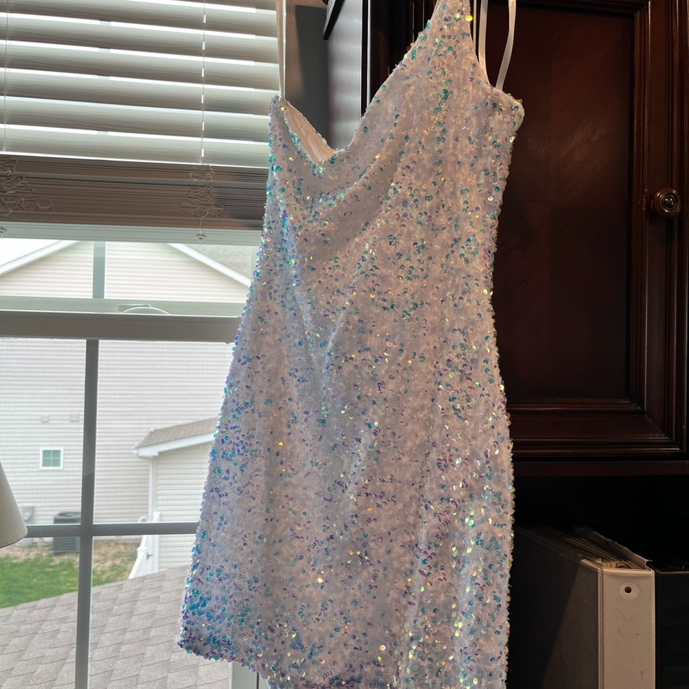 One Shoulder White Sequin Dress